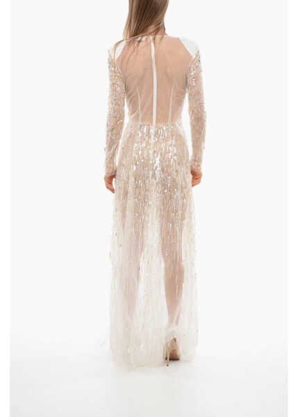 Rochii lungi Elisabetta Franchi Red Carpet Sequined Tulle Maxidress White Femei (BM 18687586) 2