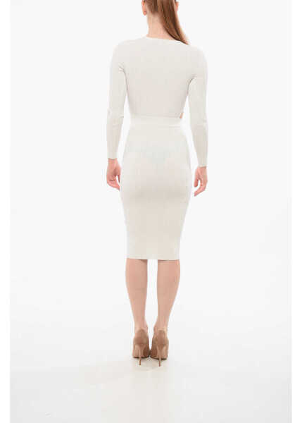 Rochii lungi Elisabetta Franchi Midi Knit Dress With Cut-Out White Femei (BM 18687619) 2