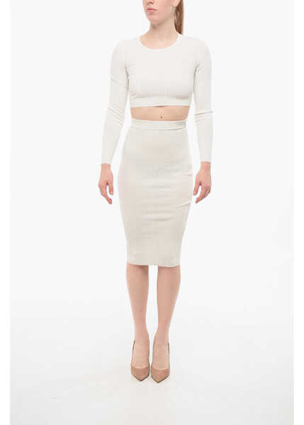 Rochii lungi Elisabetta Franchi Midi Knit Dress With Cut-Out White Femei (BM 18687619) 1