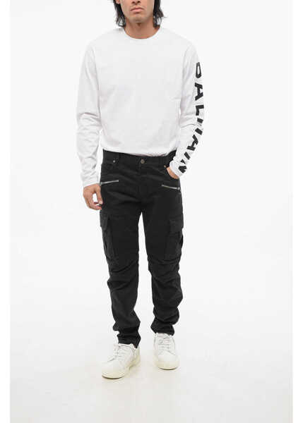 Blugi drepti Balmain Dark Wash Tapered Fit Cargo Jeans 17Cm Black Barbati (BM 18687628) 4
