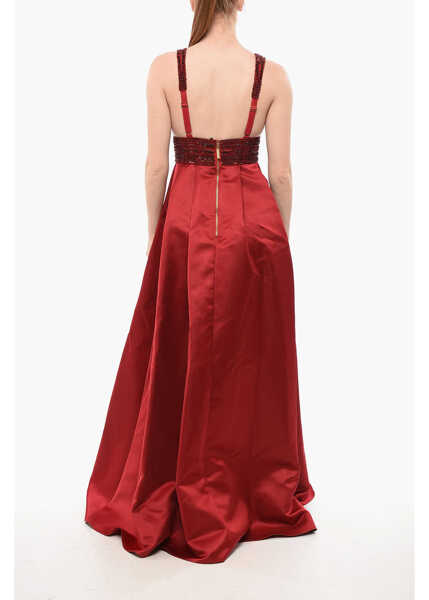 Rochii lungi Elisabetta Franchi Satin Dress With Maxi Split And Culottes Red Femei (BM 18687631) 2