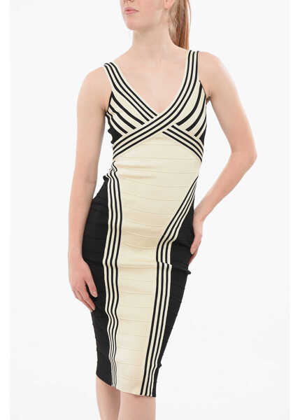 Rochii lungi Elisabetta Franchi Two-Tone Knitted Sheath Dress Black & White Femei (BM 18687640) 4