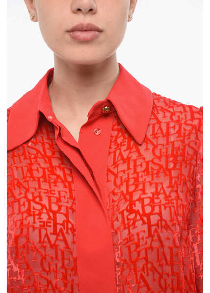 Bluze Elisabetta Franchi Sheer Blouse With Flocked Lettering Red Femei (BM 18687646) 3
