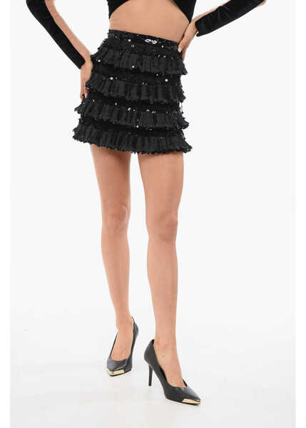 Fuste scurte Elisabetta Franchi Flounced Miniskirt With Sequines Black Femei (BM 18687649) 1