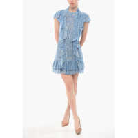 Rochii scurte Elisabetta Franchi Flocked Chiffon Dress With Tie Neck Design