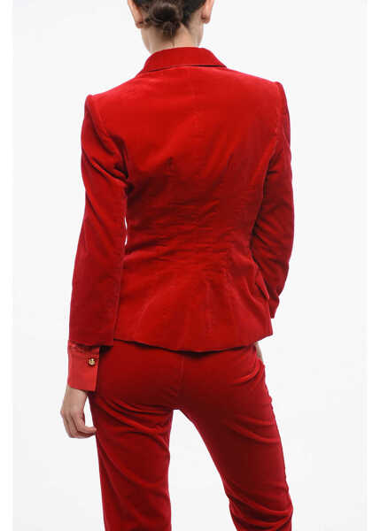 Sacouri Elisabetta Franchi Double-Breasted Velvet Blazer Red Femei (BM 18687778) 2