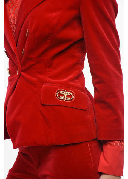Sacouri Elisabetta Franchi Double-Breasted Velvet Blazer Red Femei (BM 18687778) 3