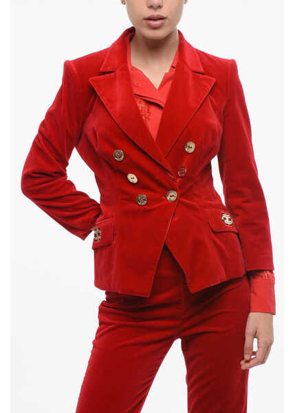 Sacouri Elisabetta Franchi Double-Breasted Velvet Blazer Red Femei (BM 18687778) 1