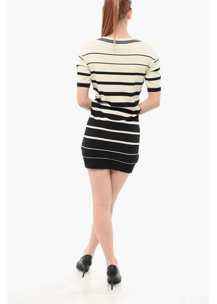 Rochii scurte Elisabetta Franchi Awning Striped Cotton Knitted Dress White Femei (BM 18687799) 2
