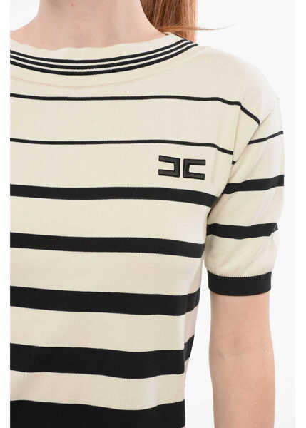 Rochii scurte Elisabetta Franchi Awning Striped Cotton Knitted Dress White Femei (BM 18687799) 3