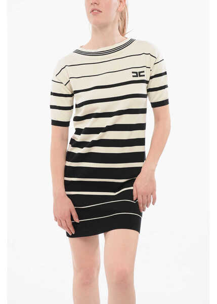 Rochii scurte Elisabetta Franchi Awning Striped Cotton Knitted Dress White Femei (BM 18687799) 4