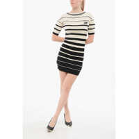Rochii scurte Elisabetta Franchi Awning Striped Cotton Knitted Dress