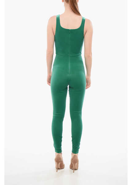 Salopete Elisabetta Franchi Velour Jumpsuit With Embroideries Green Femei (BM 18687811) 2