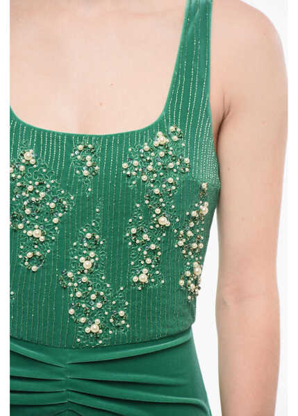 Salopete Elisabetta Franchi Velour Jumpsuit With Embroideries Green Femei (BM 18687811) 3