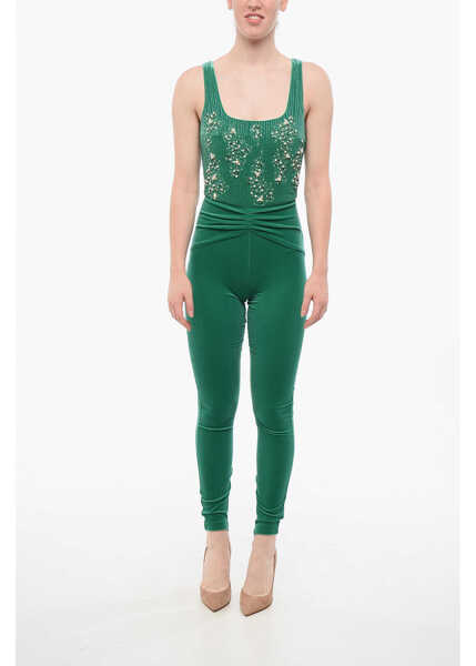 Salopete Elisabetta Franchi Velour Jumpsuit With Embroideries Green Femei (BM 18687811) 1