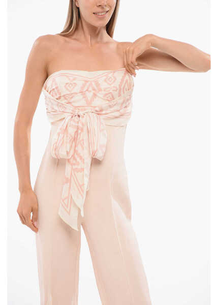 Salopete Elisabetta Franchi Strapless Jumpsuit With Foulard Detail Pink Femei (BM 18687817) 4