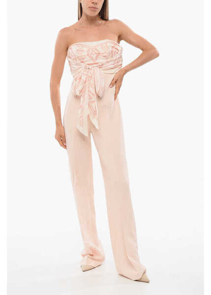 Salopete Elisabetta Franchi Strapless Jumpsuit With Foulard Detail Pink Femei (BM 18687817) 1