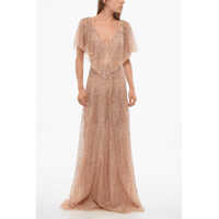 Rochii lungi Sequined Chiffon Dress With Butterfly Sleeves Femei