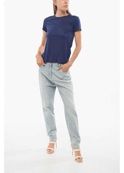 Tricouri Elisabetta Franchi Crew Neck Monochrome T-Shirt Blue Femei (BM 18687829) 4