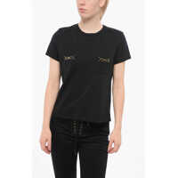 Tricouri Elisabetta Franchi Crew Neck Cotton T-Shirt With Jewel Breast-Pockets