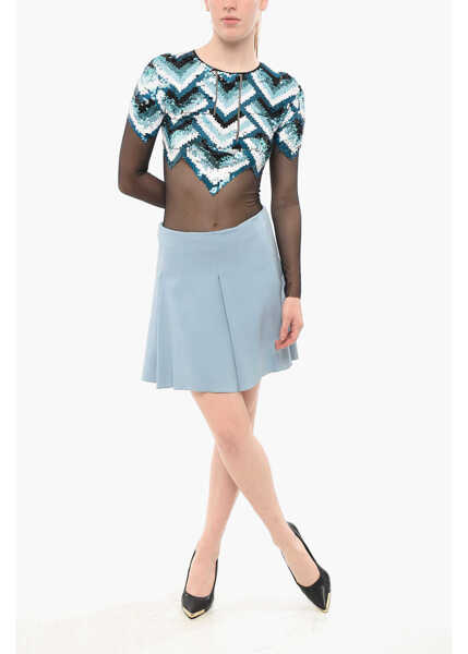 Fuste scurte Elisabetta Franchi Side Zipped Flared Miniskirt Light Blue Femei (BM 18687841) 4