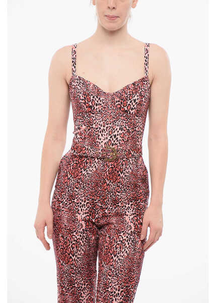 Salopete Elisabetta Franchi Animal Printed Jumpsuit With Matched Belt Pink Femei (BM 18687856) 4
