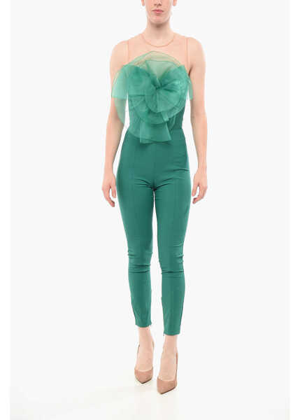 Salopete Elisabetta Franchi Slim Fit Jumpsuit With Mesh Insert And Organza Detail Green Femei (BM 18687859) 1