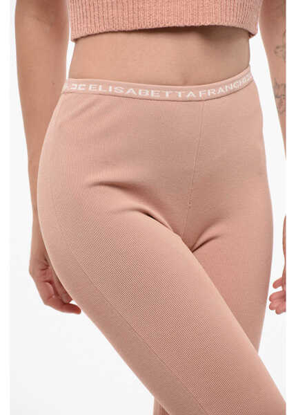 Colanti Elisabetta Franchi Knitted Biker Leggings With Logoed Waistband Pink Femei (BM 18687961) 3