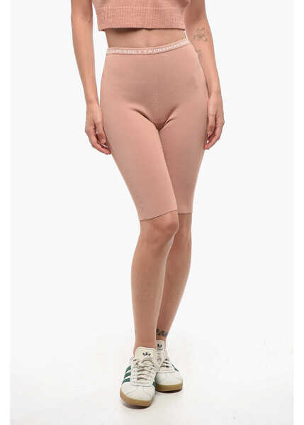 Colanti Elisabetta Franchi Knitted Biker Leggings With Logoed Waistband Pink Femei (BM 18687961) 1