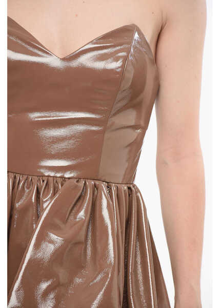 Rochii scurte Elisabetta Franchi Eco-Patent Leather Flounced Dress Brown Femei (BM 18687967) 3