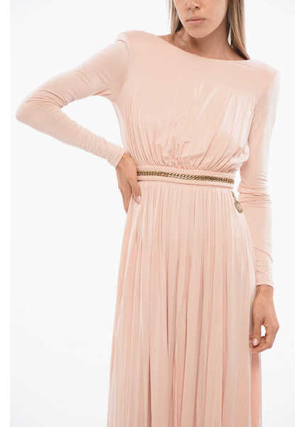 Rochii lungi Elisabetta Franchi Stretch Fabric Flared Dress With Chain Detail Pink Femei (BM 18687985) 4