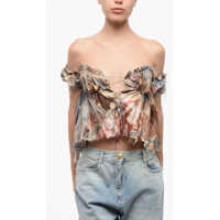 Bluze Printed Silk Off-Shoulder Top Femei