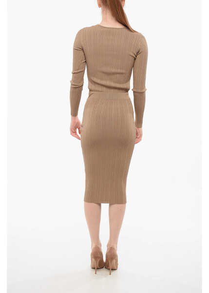 Rochii lungi Elisabetta Franchi Knitted Midi Dress With Cut-Out Beige Femei (BM 18688000) 2