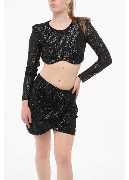 Rochii scurte Elisabetta Franchi Sequined Skirt And Top Set Black Femei (BM 18688003) 4