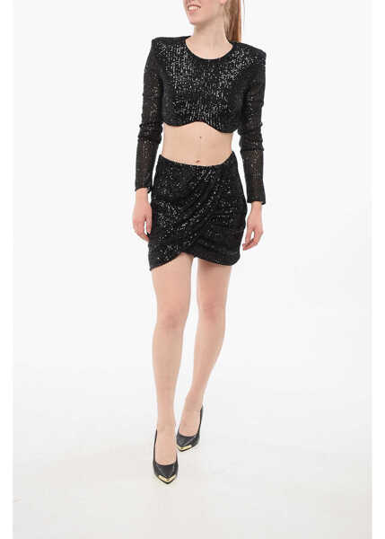 Rochii scurte Elisabetta Franchi Sequined Skirt And Top Set Black Femei (BM 18688003) 1