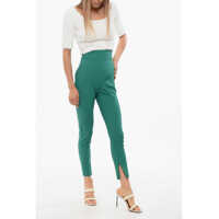 Pantaloni office Dama - Pantaloni office Elisabetta Franchi High-Waisted Pants With Visible Stitching Green Femei (BM 18688018) - B-mall.ro