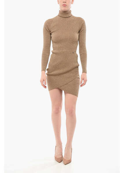 Rochii scurte Elisabetta Franchi Turtleneck Lurex Sheath Dress Gold Femei (BM 18688024) 1