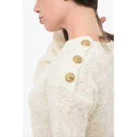 Imbracaminte Dama pagina 636 - Pulovere Balmain Wool Blend Crew-Neck Sweater With Cut-Out Detail And Golden White Femei (BM 18688039) - B-mall.ro