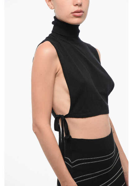 Bluze Elisabetta Franchi Cashmere Blend Top With Lace-Up Detail Black Femei (BM 18688051) 3