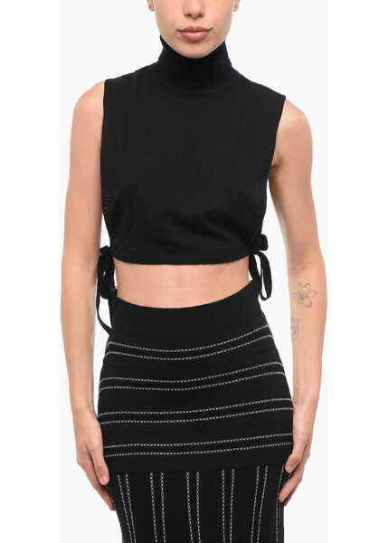 Bluze Elisabetta Franchi Cashmere Blend Top With Lace-Up Detail Black Femei (BM 18688051) 1