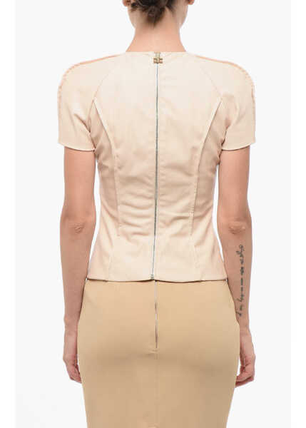 Bluze Elisabetta Franchi Eco-Leather Slim Fit Top With Jewel Detail Pink Femei (BM 18688054) 2