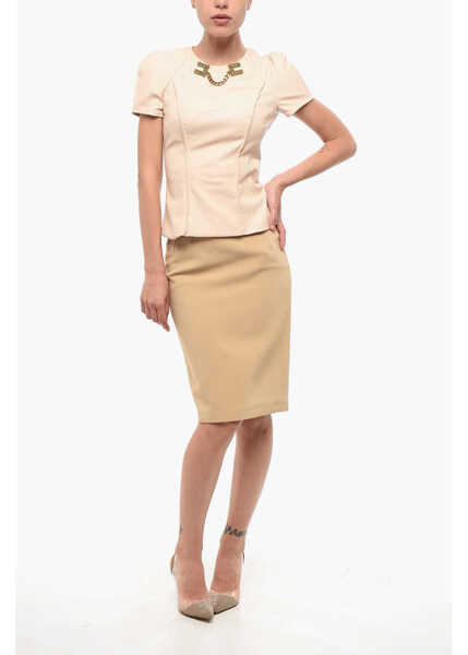 Bluze Elisabetta Franchi Eco-Leather Slim Fit Top With Jewel Detail Pink Femei (BM 18688054) 4