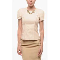 Bluze Eco-Leather Slim Fit Top With Jewel Detail Femei