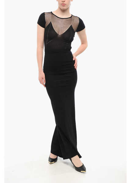 Rochii lungi Elisabetta Franchi Red Carpet Short-Sleeved Knitted Maxidress Black Femei (BM 18688078) 1