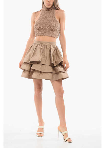 Fuste scurte Elisabetta Franchi Flounced Miniskirt With Back Zip Beige Femei (BM 18688156) 4