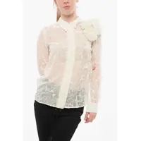Camasi casual Elisabetta Franchi Floral Patterned Flocked Mesh Shirt