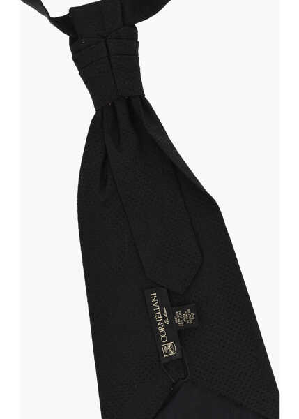 Cravate CORNELIANI Ton On Ton Checked Silk Ascot Tie Black Barbati (BM 18688180) 3