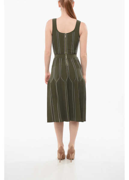 Rochii scurte Elisabetta Franchi Knitted Flared Midi Dress Military Green Femei (BM 18688198) 2