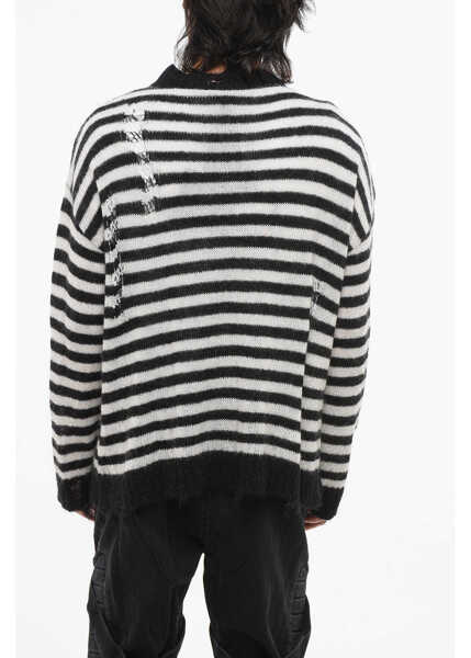 Pulovere Balmain Striped Vintage Effect Crew-Neck Sweater With Decorative Pat Black & White Barbati (BM 18688216) 2