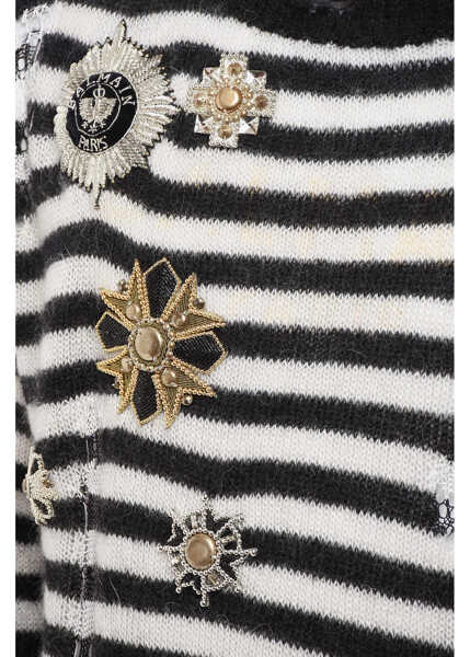 Pulovere Balmain Striped Vintage Effect Crew-Neck Sweater With Decorative Pat Black & White Barbati (BM 18688216) 3